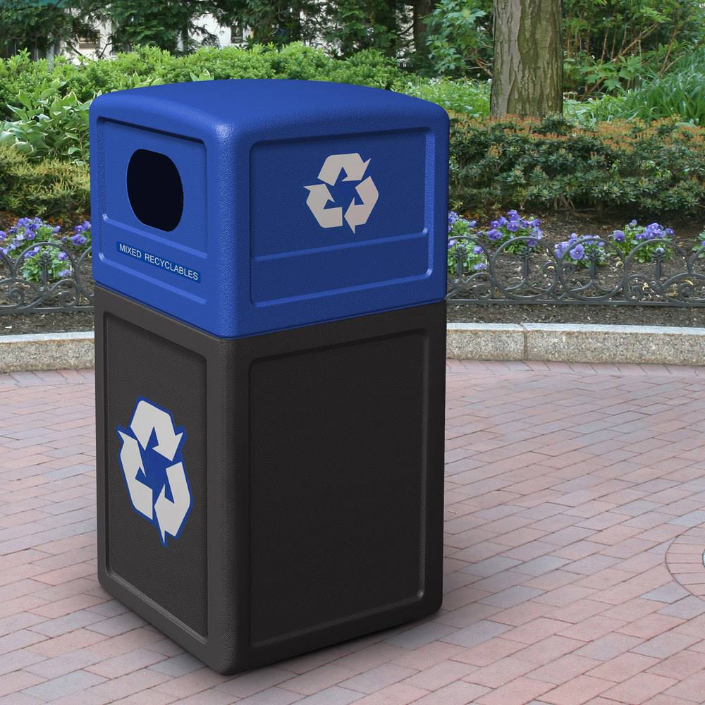 Recycling Bin, black, blue Lid, 42 gal. O11381