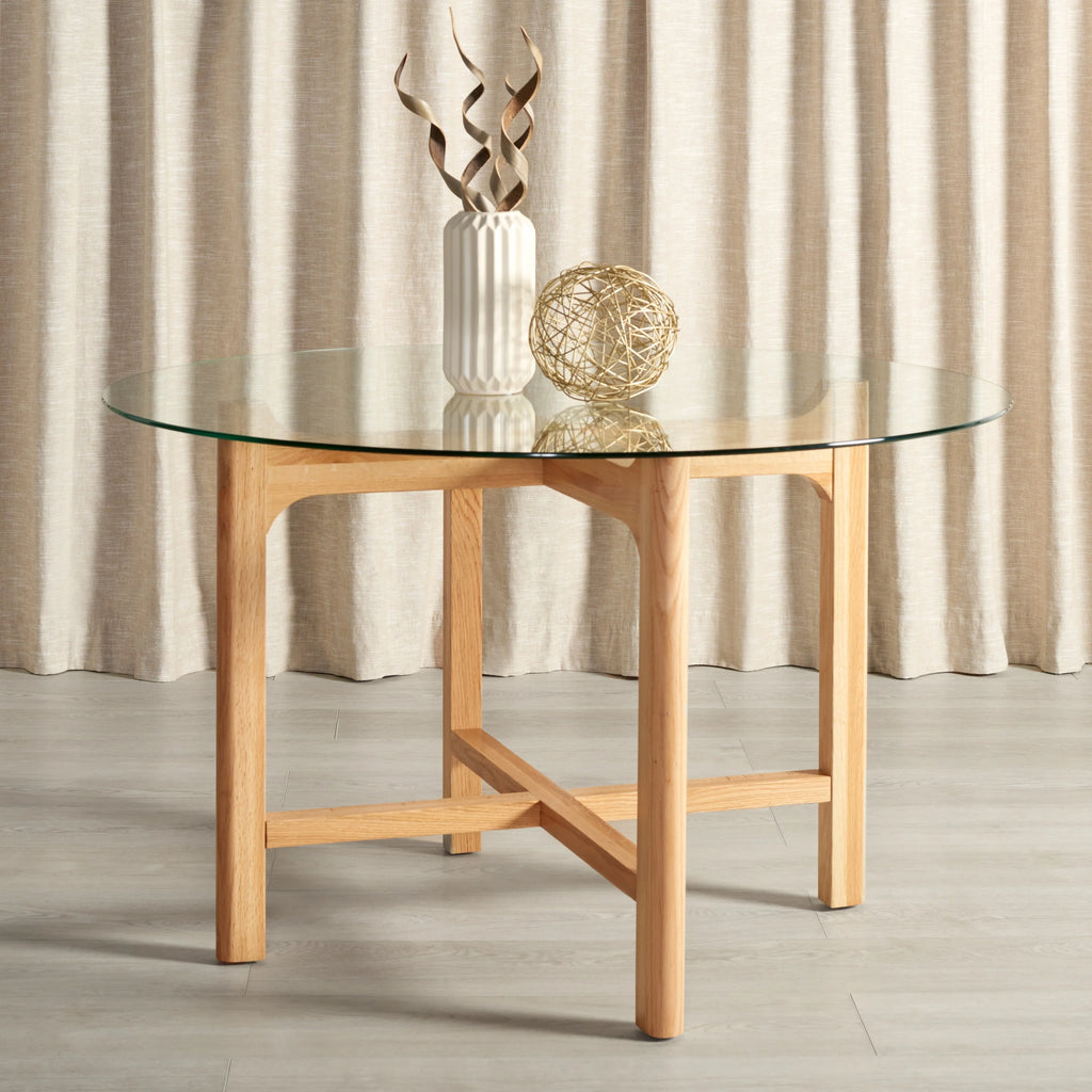 Solid Wood Tempered Glass Round Dining Table 48 in. O378