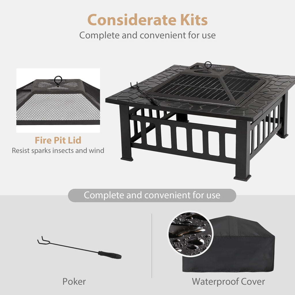 32 Outdoor Wood Burning Fire Pit Square Metal Stove S747946