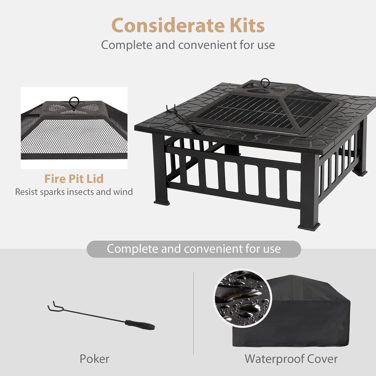 32 Outdoor Wood Burning Fire Pit Square Metal Stove S747946