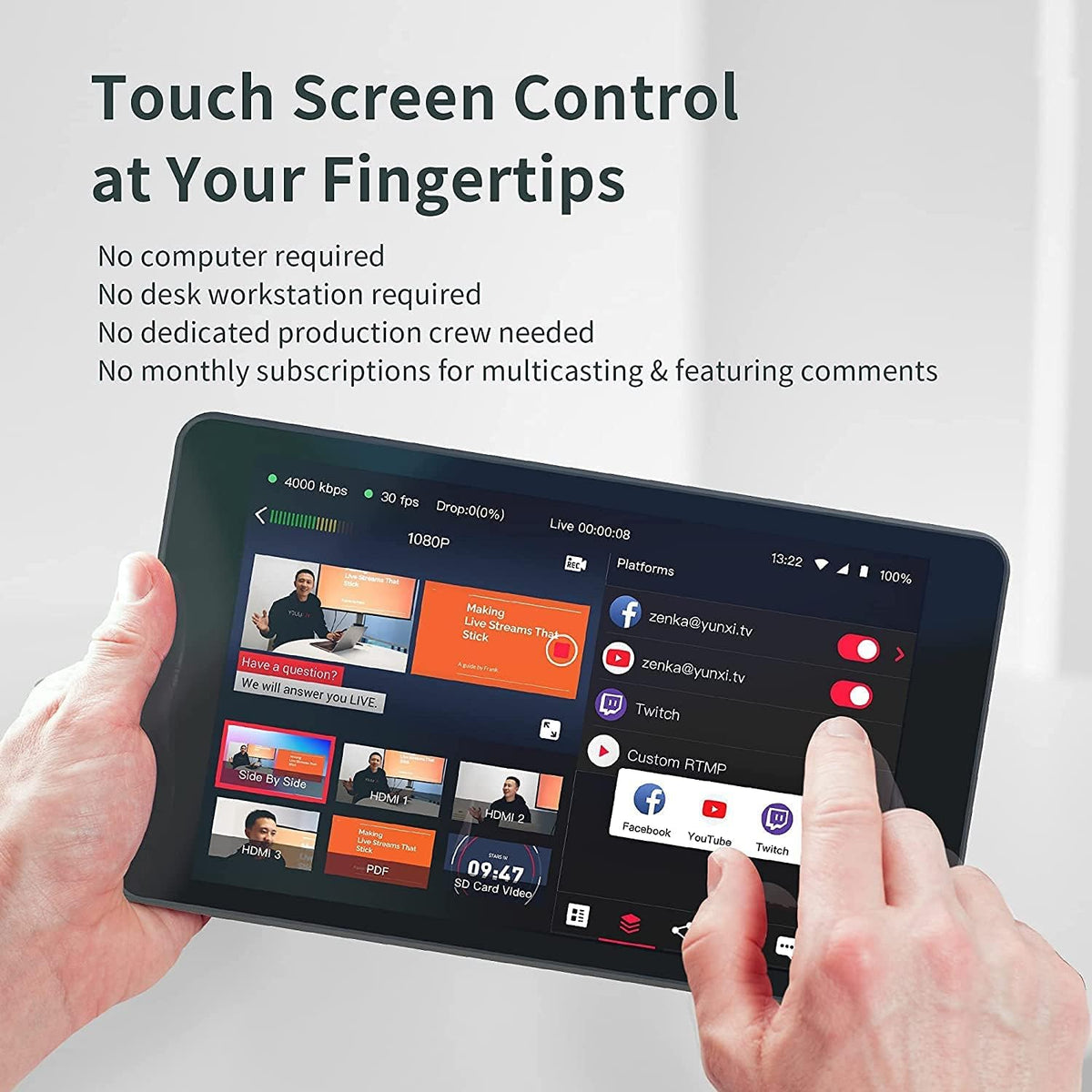 YoloBox Pro All-in-One HDMI Monitor Wi-Fi 8-Inch Screen Portable Multi-Camera Live Streaming Studio USB Type-C Input Power Bundle K315