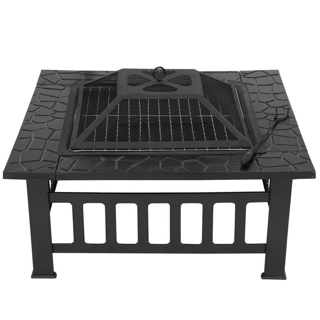 32 Outdoor Wood Burning Fire Pit Square Metal Stove S747946