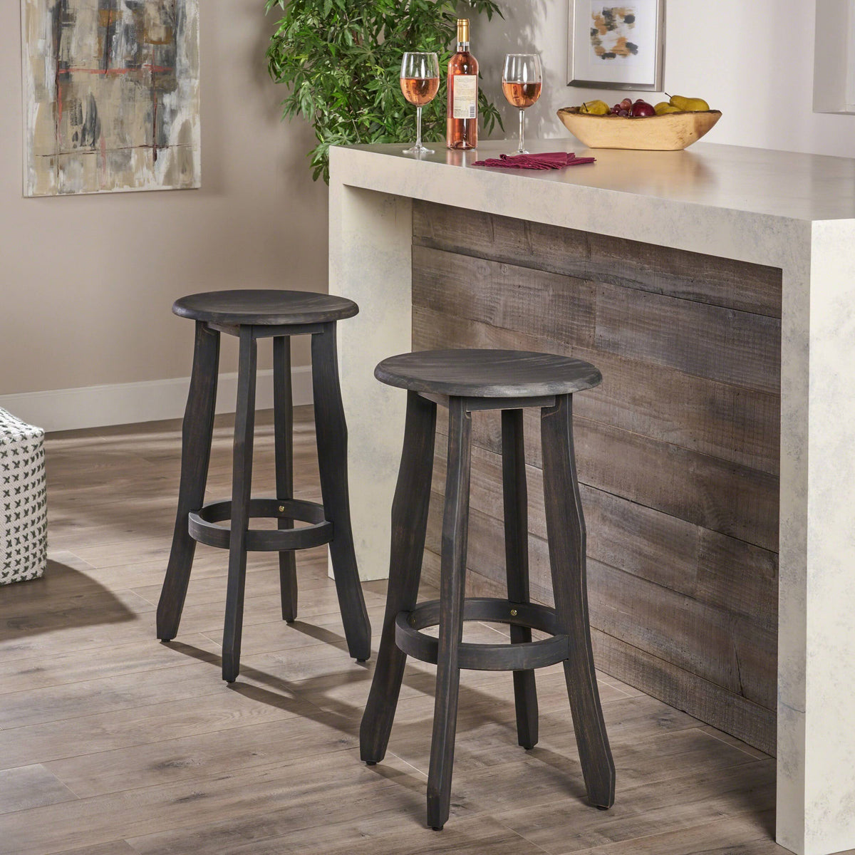 Grey Acacia Wood Barstool (Set of 2) D79363