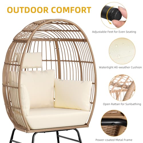 Oversized Wicker Egg Chair with Ottoman and Cushions J194