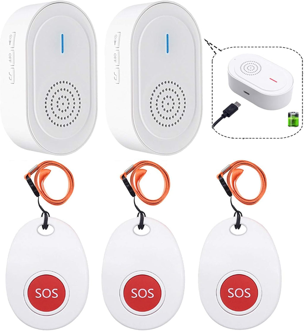 Wireless Call Button System with 2 Portable Rechargeable Receivers 3 Call Button C860579