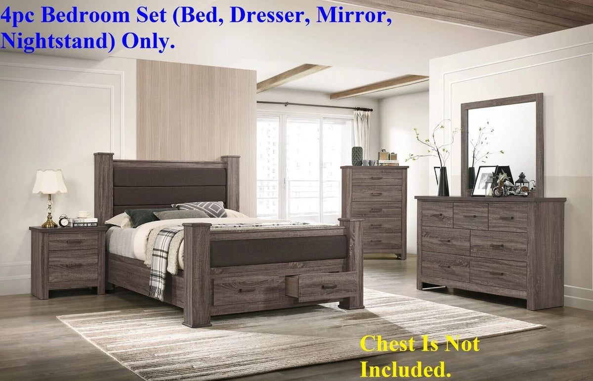 Eastern King Size 4pc Wooden Bedroom Set with Dresser Mirror Nightstand T640388