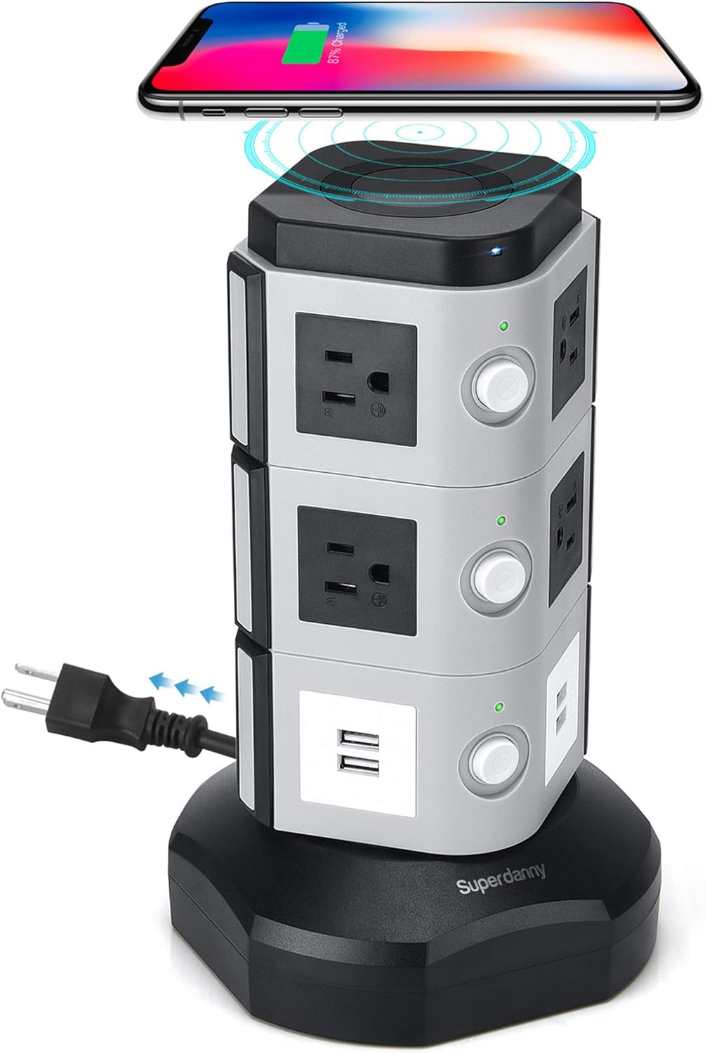 Gold 13A Surge Protector Tower with 10 AC Outlets and 4 USB Slots, Pack of 2 M709549
