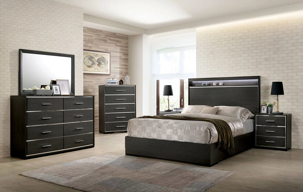 6pc King Size Bedroom Set with Dresser Chest Mirror Nightstands H24103