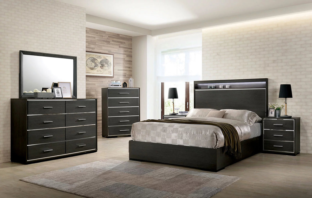 6pc King Size Bedroom Set with Dresser Chest Mirror Nightstands H24103