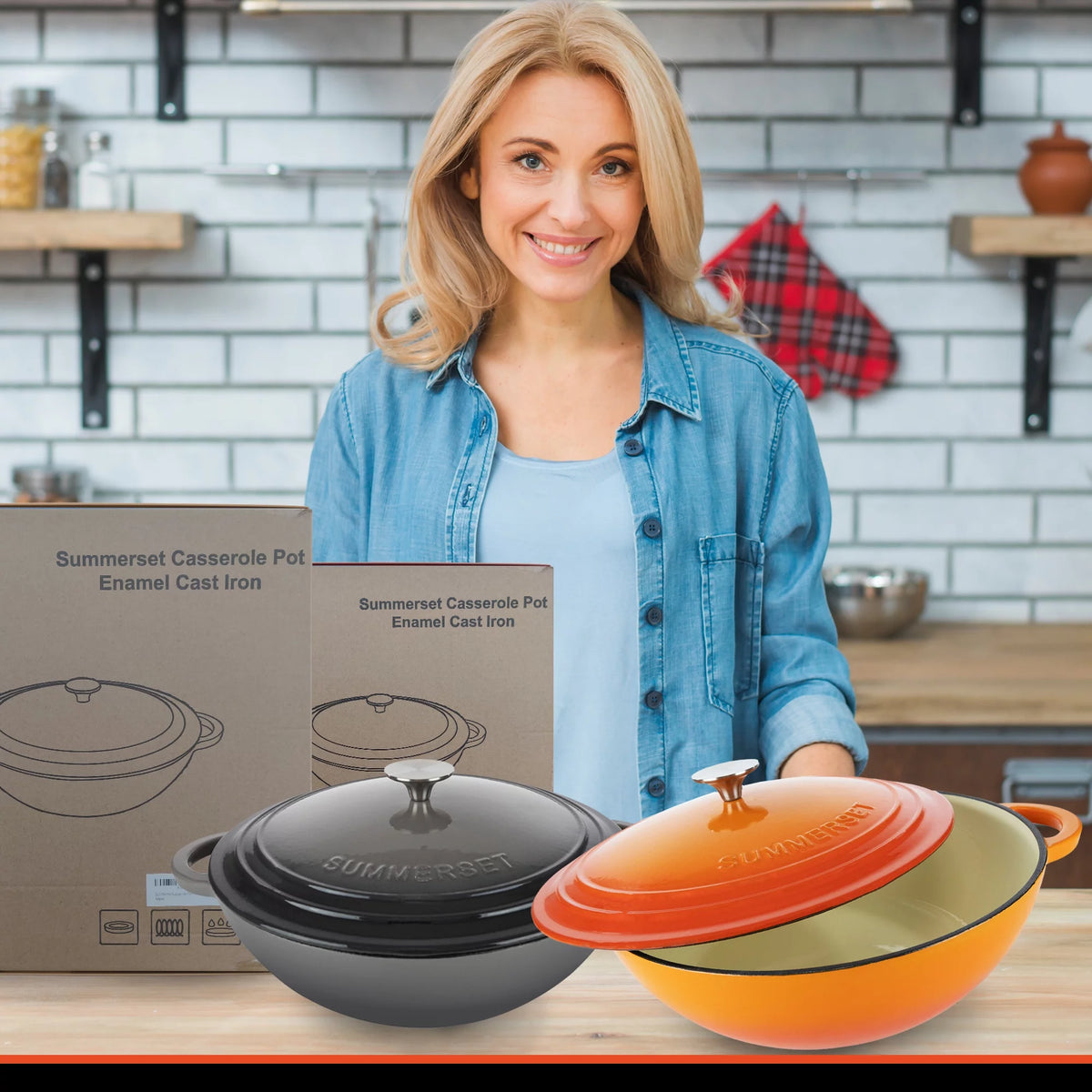 Enamel Cast Iron Dutch Oven Pan & Pot 5 Quart Orange M586849