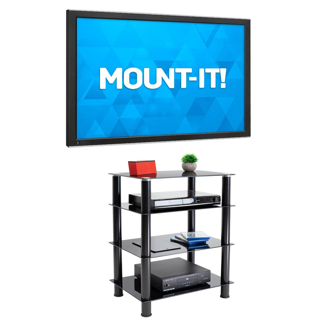 Tempered Glass 4-Tier Media Stand, Black O42921