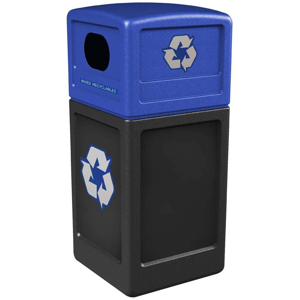 Recycling Bin, black, blue Lid, 42 gal. O11381