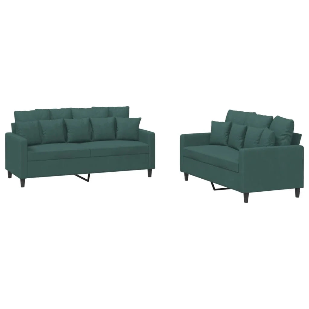 Dark Green Velvet 2 Piece Sofa Set with Cushions W73640