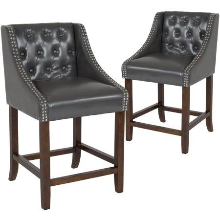 Fabric/Wood Stools (Set of 2) (Dark Gray Leather) G372652