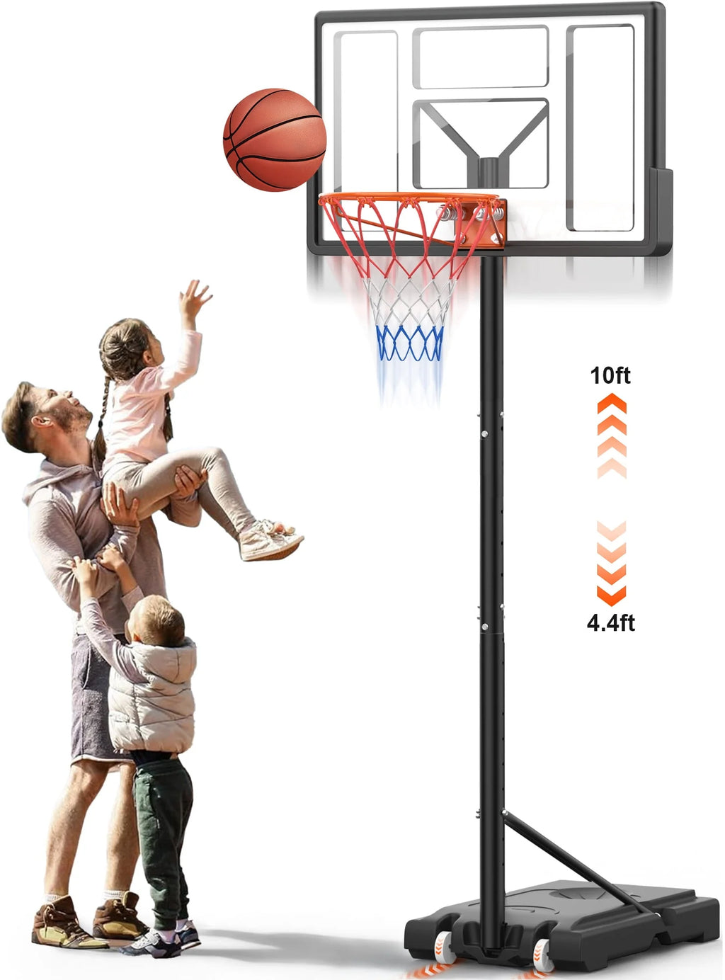 Height Adjustable Portable Basketball Hoop with Shatterproof PVC Backboard and 18 Rim A2259