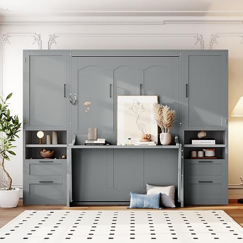 Gray Queen Size Murphy Bed with Desk U950