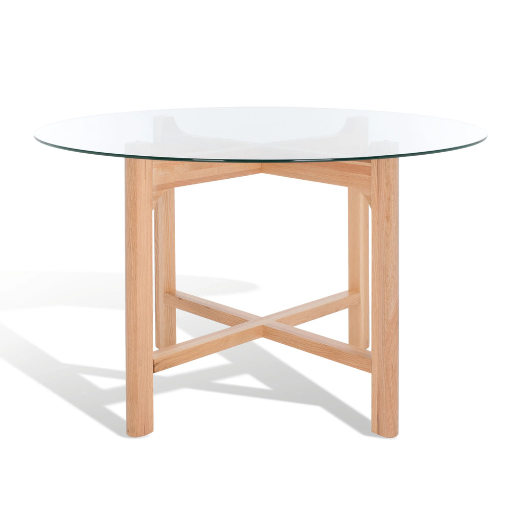 Solid Wood Tempered Glass Round Dining Table 48 in. O378