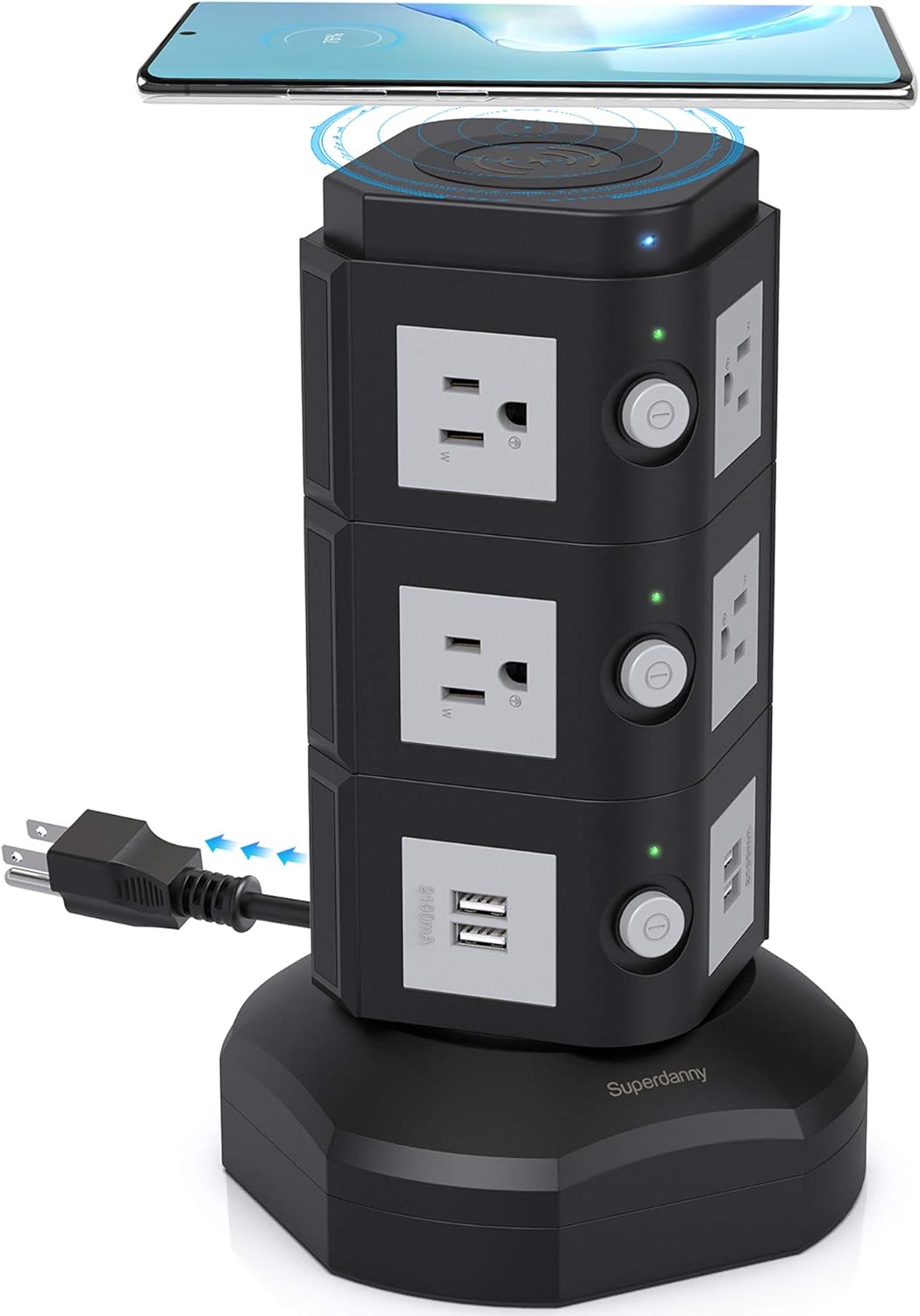 Gold 13A Surge Protector Tower with 10 AC Outlets and 4 USB Slots, Pack of 2 M709549