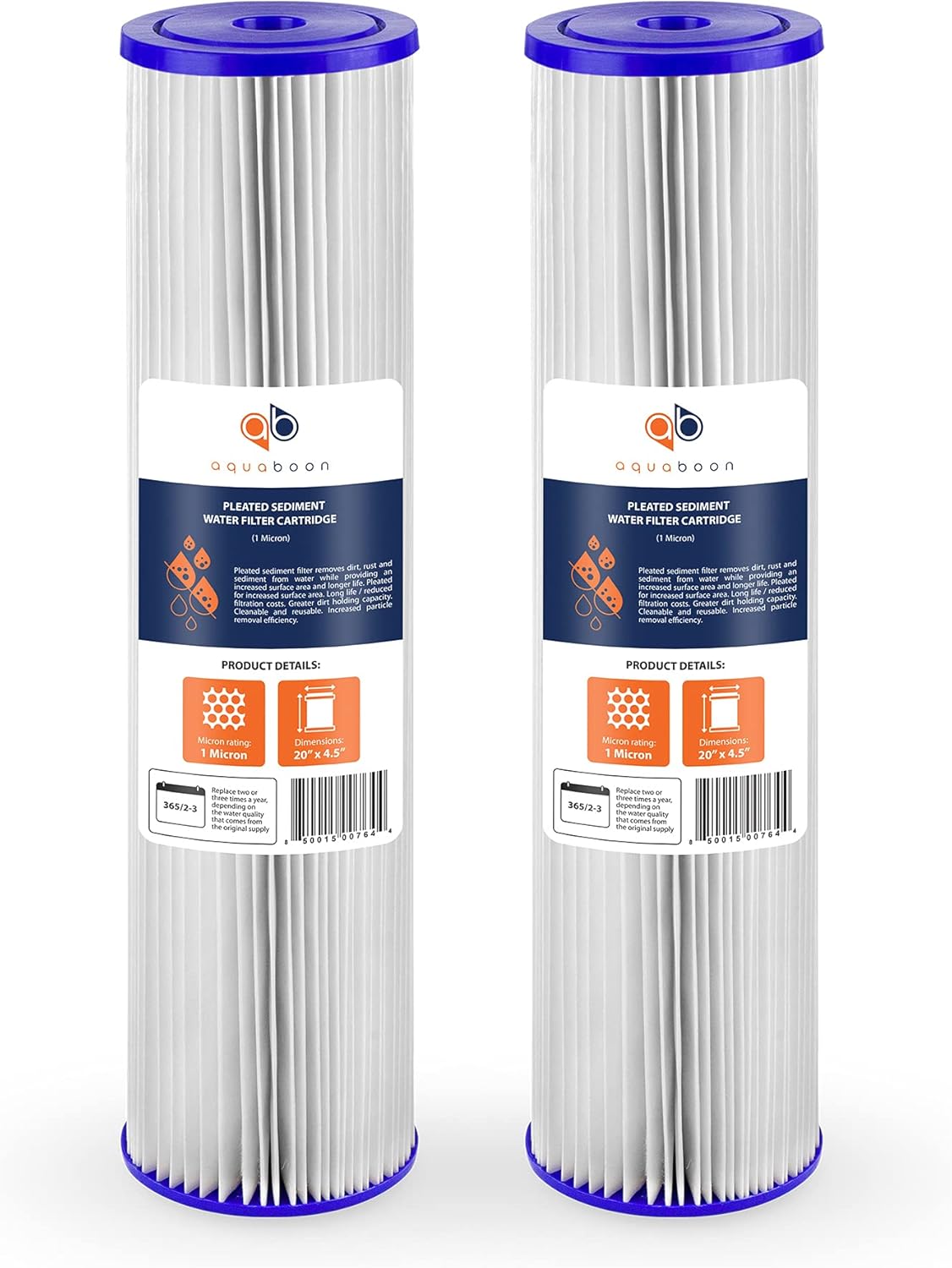1 Micron 20 Pleated Sediment Water Filter Cartridge 2-Pack V30535