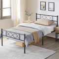 Black Twin Metal Slatted Bed Frame with Headboard Footboard C6289