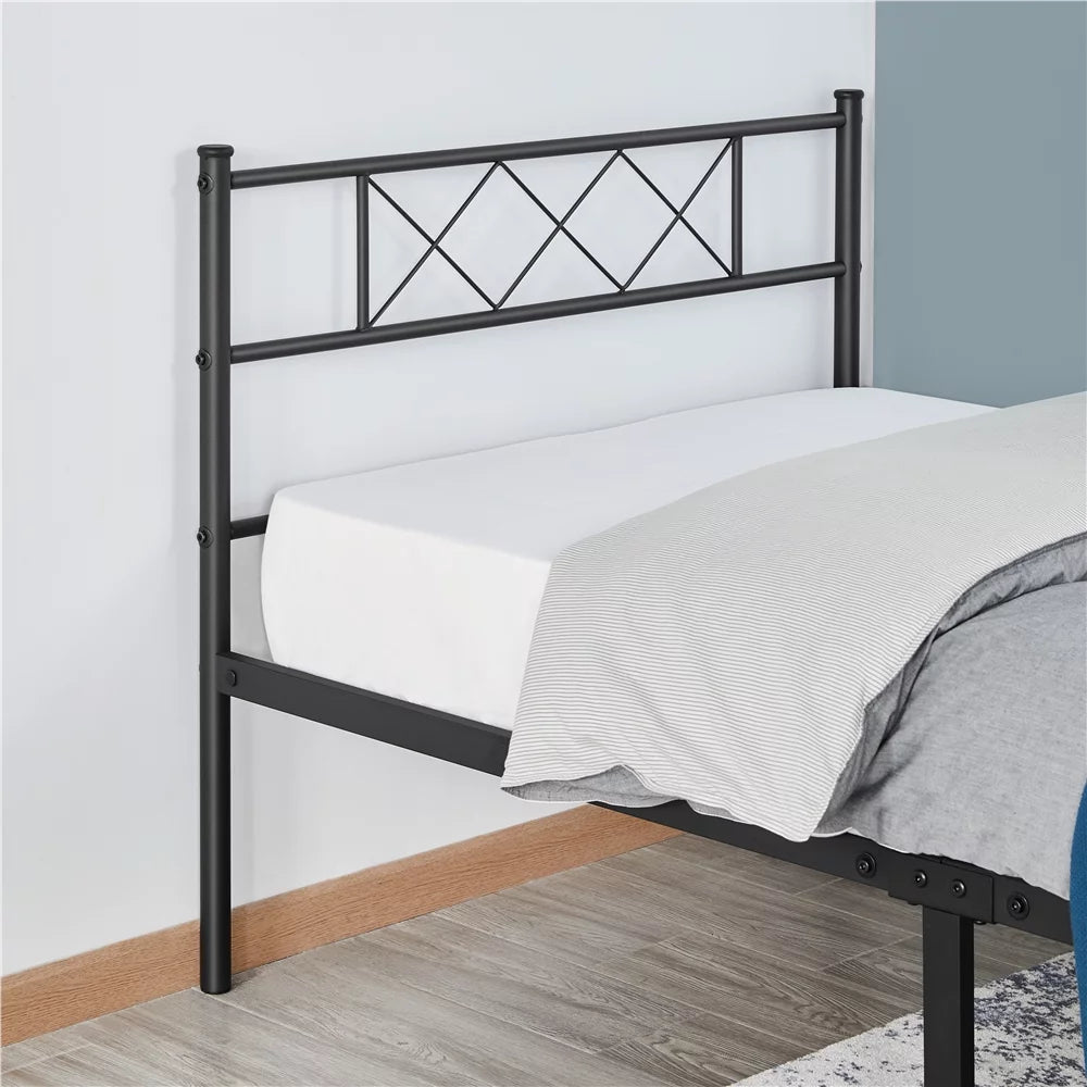 Black Twin Metal Slatted Bed Frame with Headboard Footboard C6289