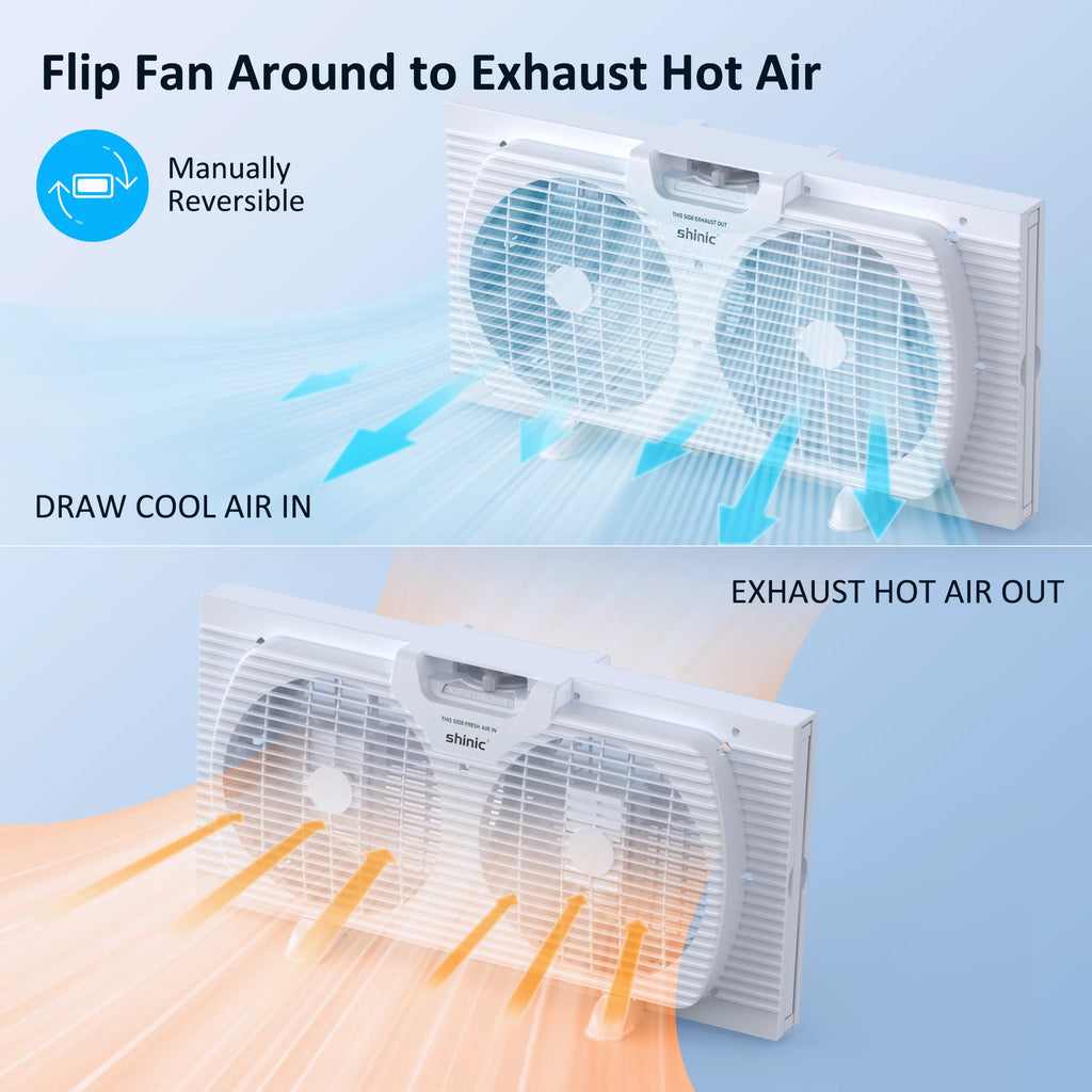 9 3-Speed Twin Window Fan with Removable Bug Screen, White Q134