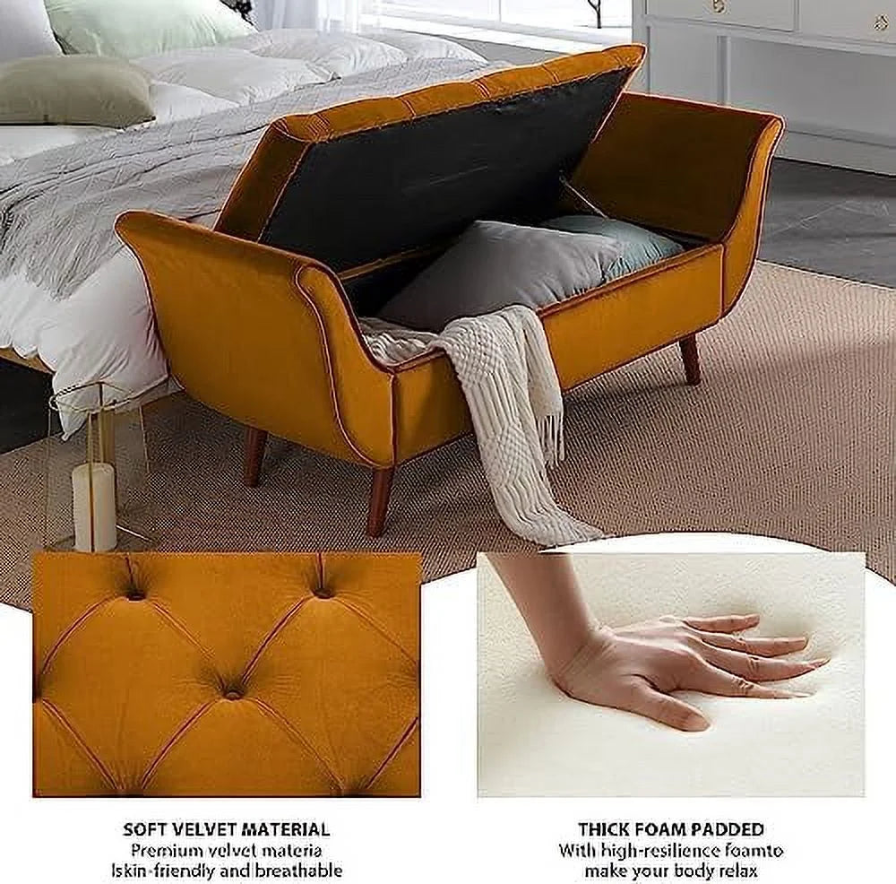 Brown Velvet Upholstered Button Tufted Bench B82648