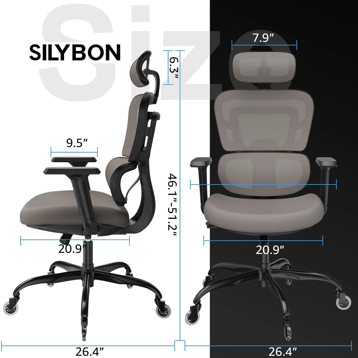 Ergonomic Mesh Office Chair with Lumbar Support and Wheels, Black V956362