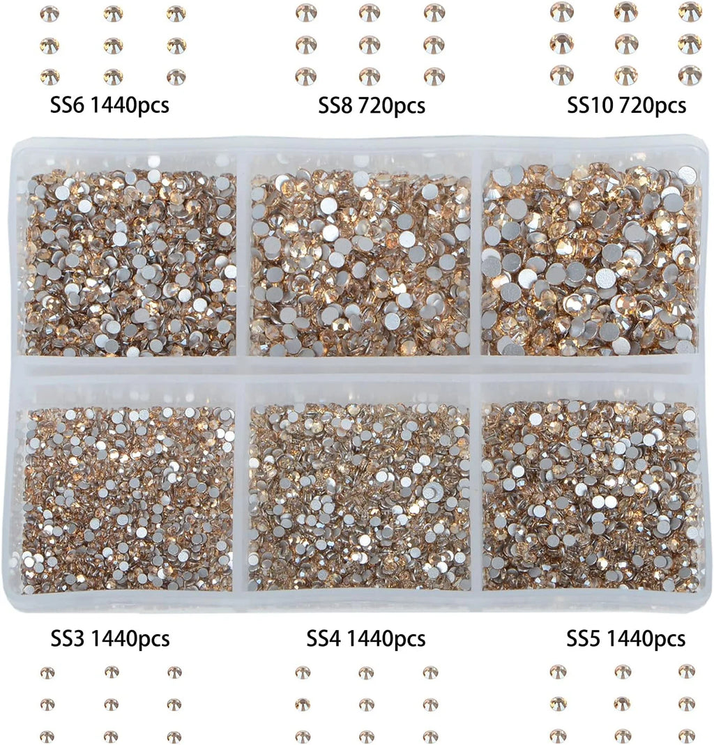 7200 Pieces 6 Mixed Sizes Round Crystal Rhinestones R394436