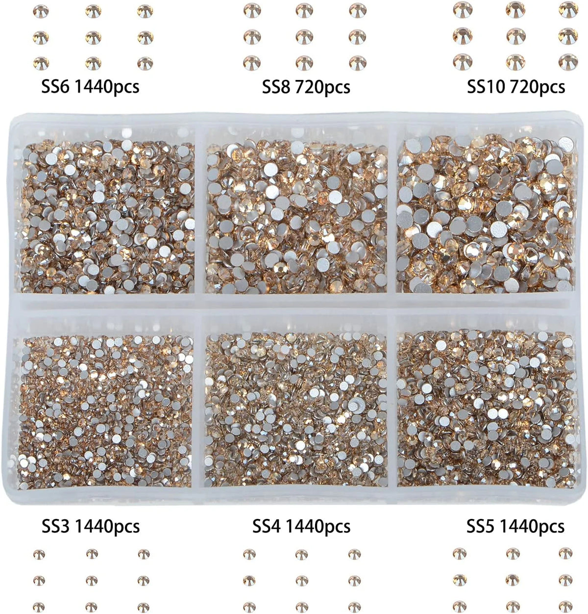 7200 Pieces 6 Mixed Sizes Round Crystal Rhinestones R394436