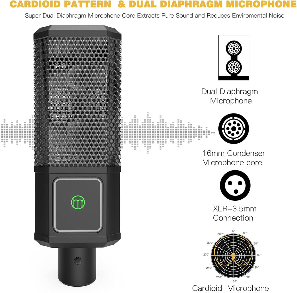 Audio Interface with DJ Mixer and Live Sound Card Kit, Podcast Equipment Bundle Sound Board with XLR Microphone, USB/Bluetooth, Pack of 2 I3434