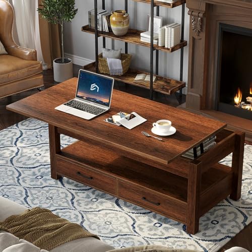Lift Top Coffee Table with Drawers and Hidden Compartment T987