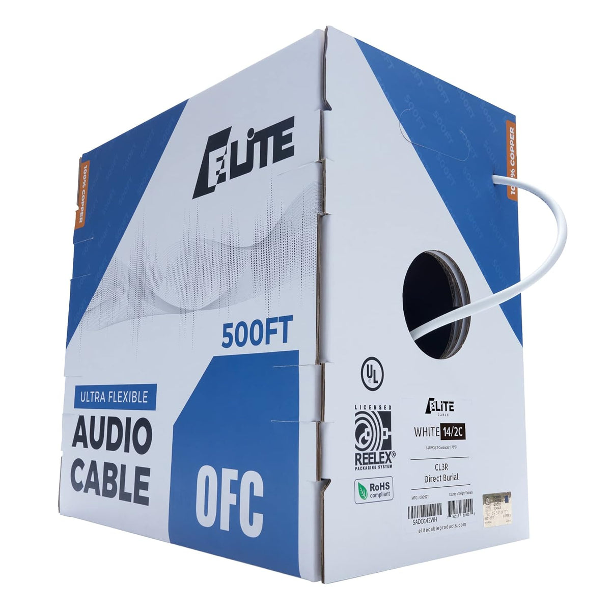 14AWG/4-Conductor White Speaker Wire Cable 100ft I7116