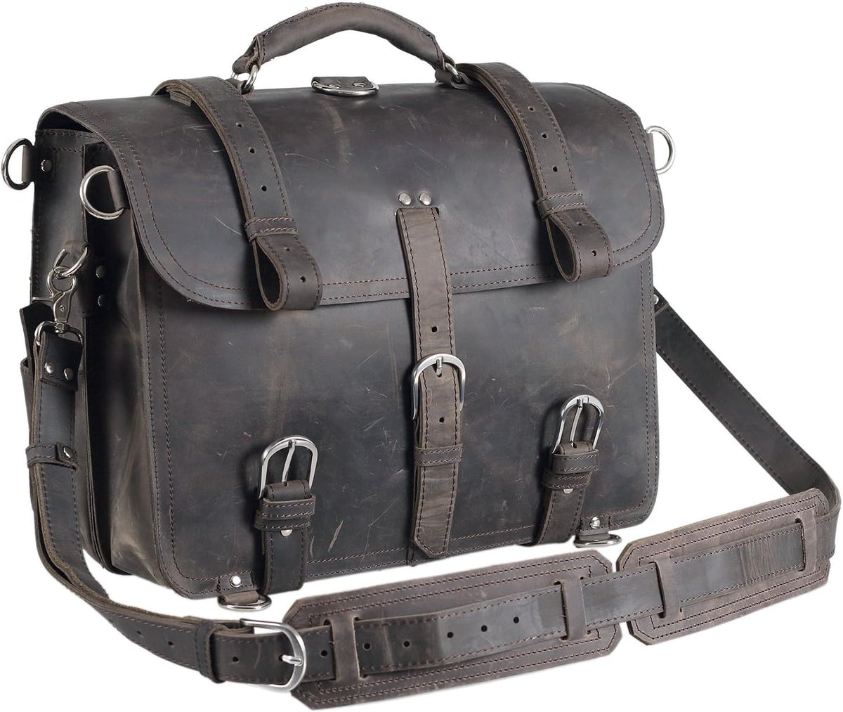 Thick Full Grain Leather 16'' Briefcase Messenger Bag A4752