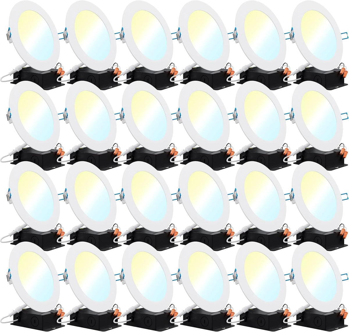 24 Pack 4 Inch Ultra Thin LED Recessed Ceiling Lights, 3000K Warm White, Dimmable 10W, 650 LM, Smooth Trim Damp Rated D700
