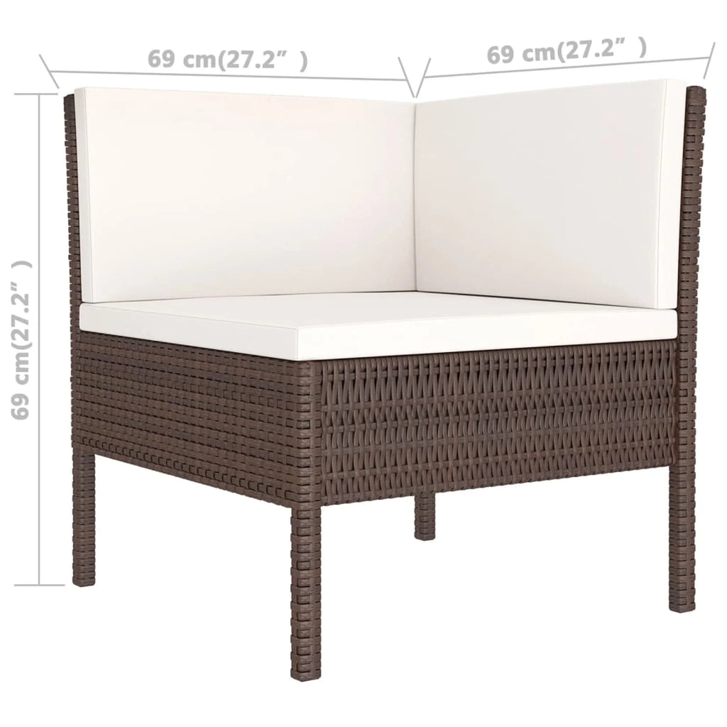 9 Piece Cream White Cushion Brown Poly Rattan Patio Lounge Set U47037