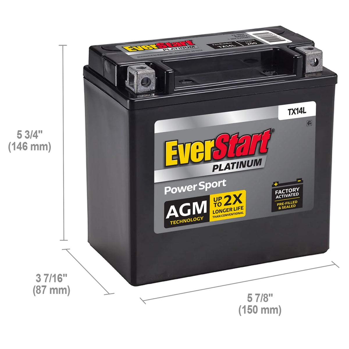 AGM Power Sport Battery Group Size TX14L 12 Volt 200 CCA Q663