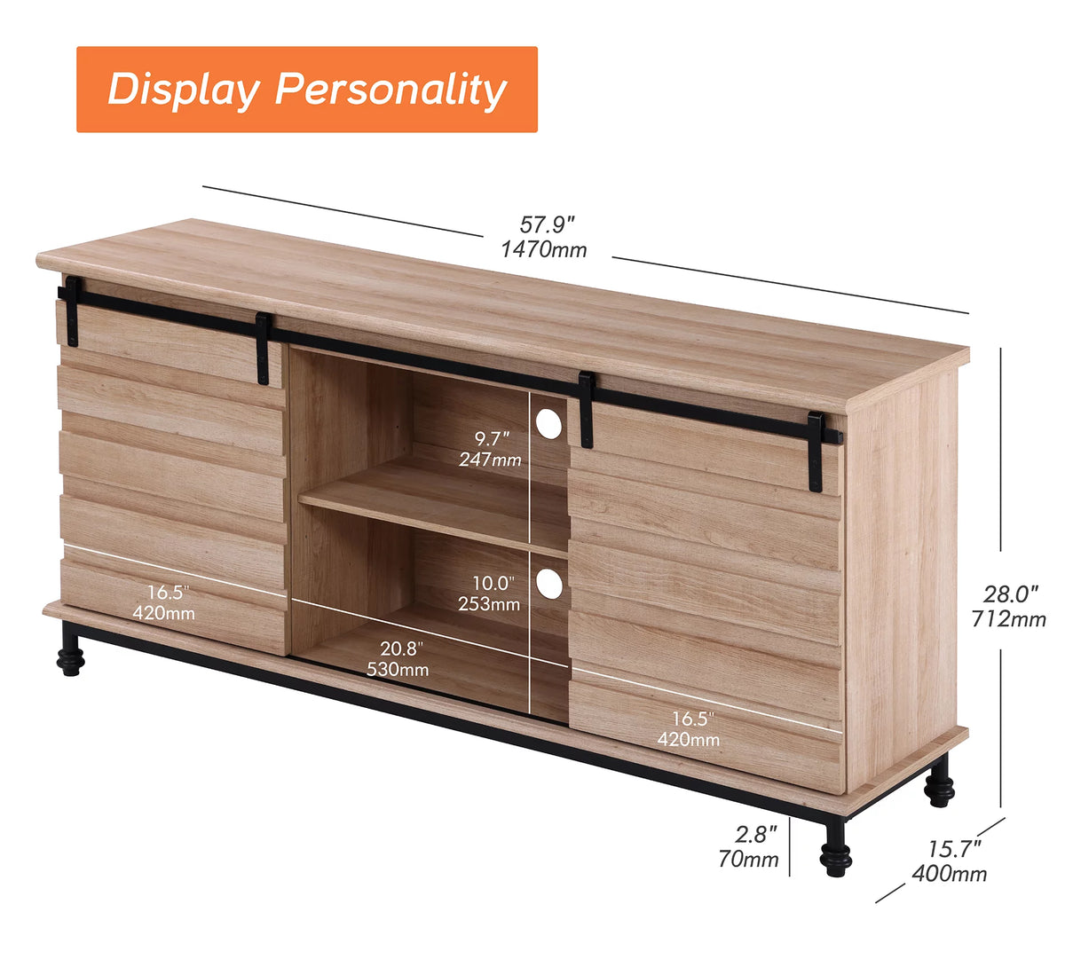 Light Brown TV Stand with Sliding Barn Door T7600