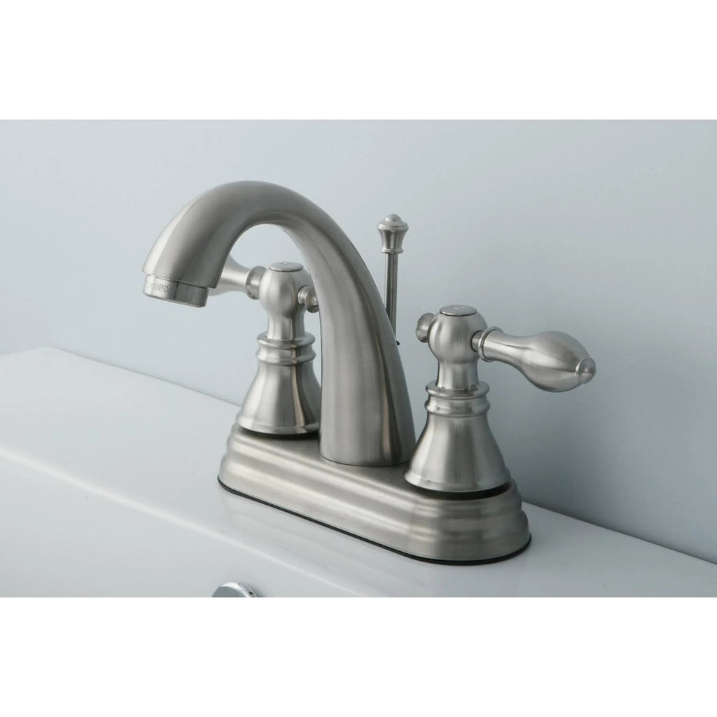 Satin Nickel Two-Handle Centerset Lavatory Faucet with Pop-Up T559