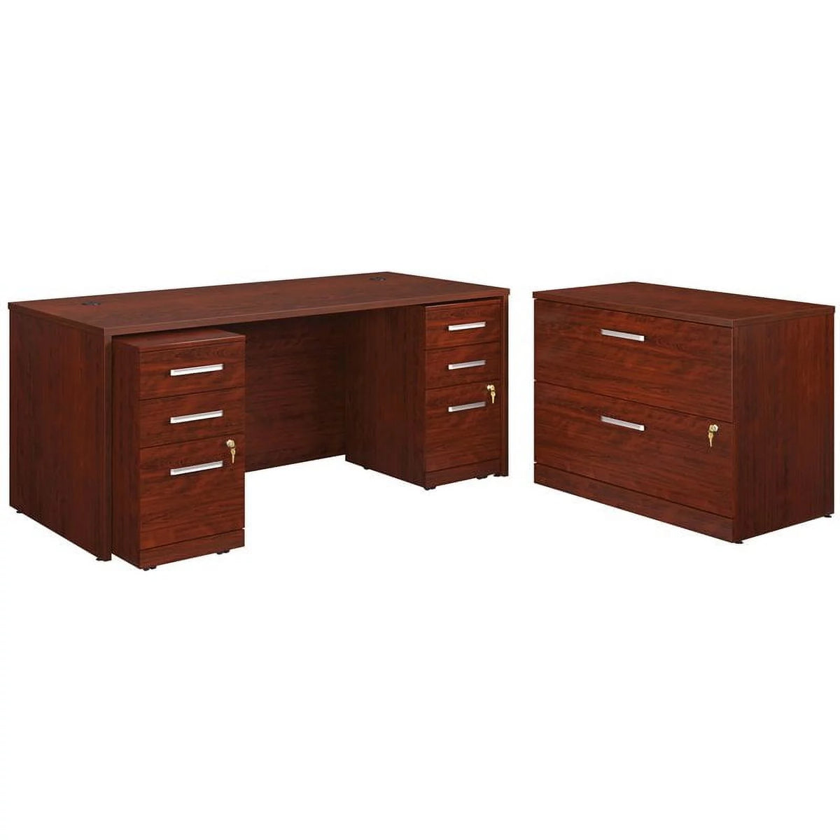 72" x 30" 3-Drawers Desk with Lateral File Cabinet in Cherry F753