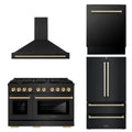 48 In. Gas Range, Range Hood, Refrigerator, and Dishwasher in Black Stainless Steel A845