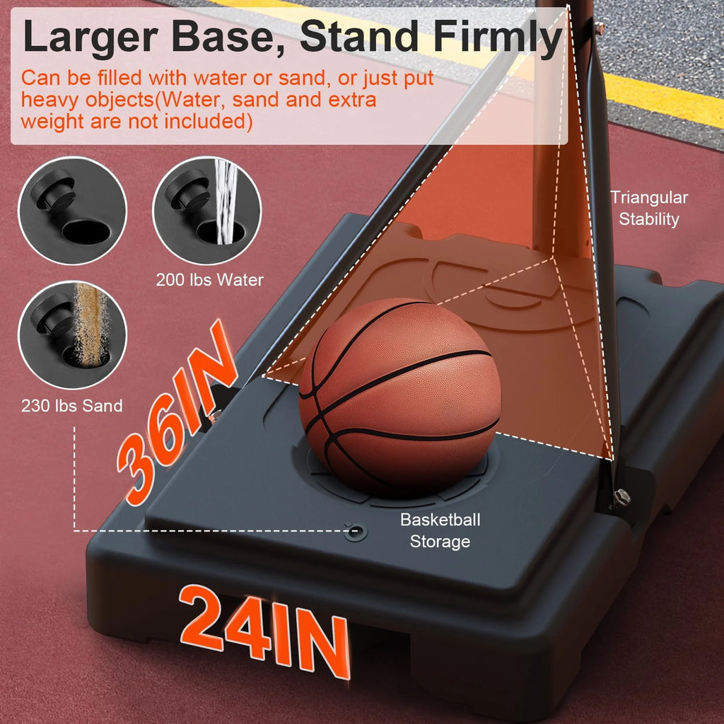 Height Adjustable Portable Basketball Hoop with Shatterproof PVC Backboard and 18 Rim A2259