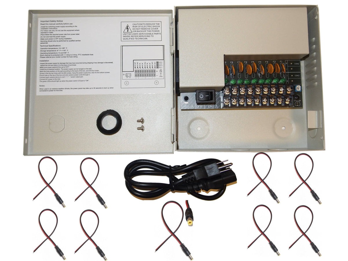 9 Channel 12V DC CCTV Distributed Power Supply Box with DC Pigtail O256