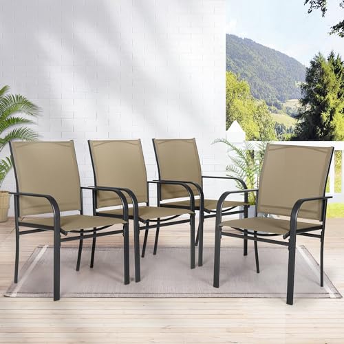 Dark Blue Wrought Iron Textilene Dining Chairs Set of 4 V4350