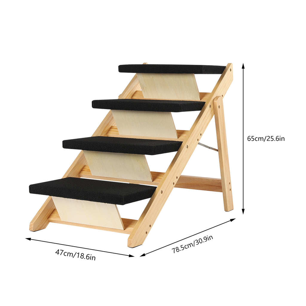 Pet Stairs Foldable Pine Wood Natural Black C967