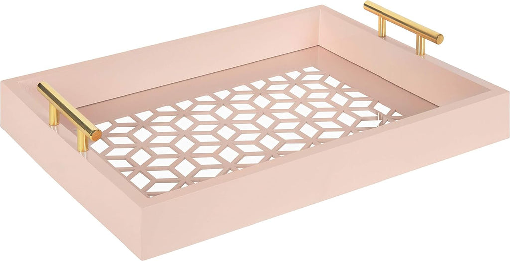 White and Gold Decorative Tray with Metal Handles M5861