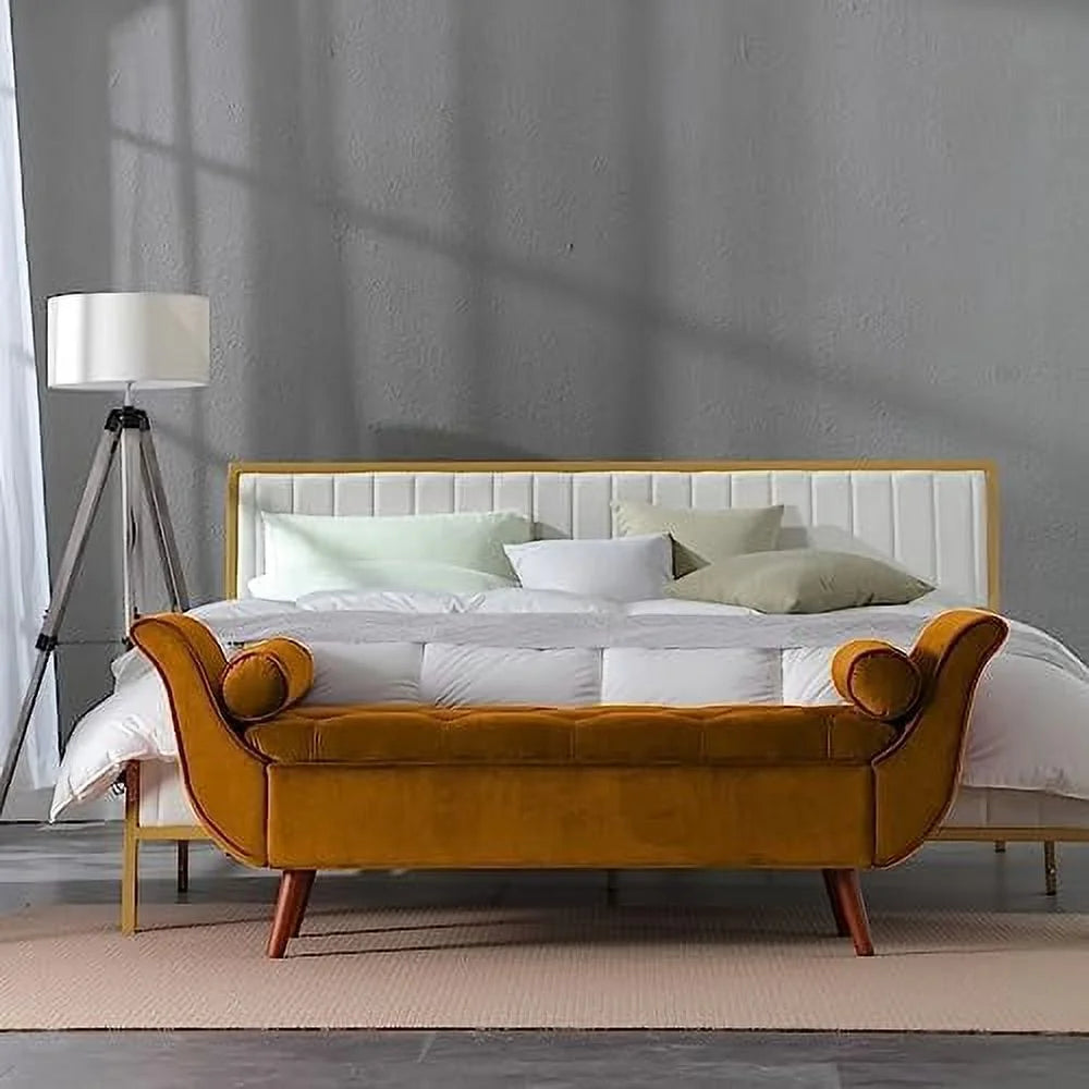 Brown Velvet Upholstered Button Tufted Bench B82648