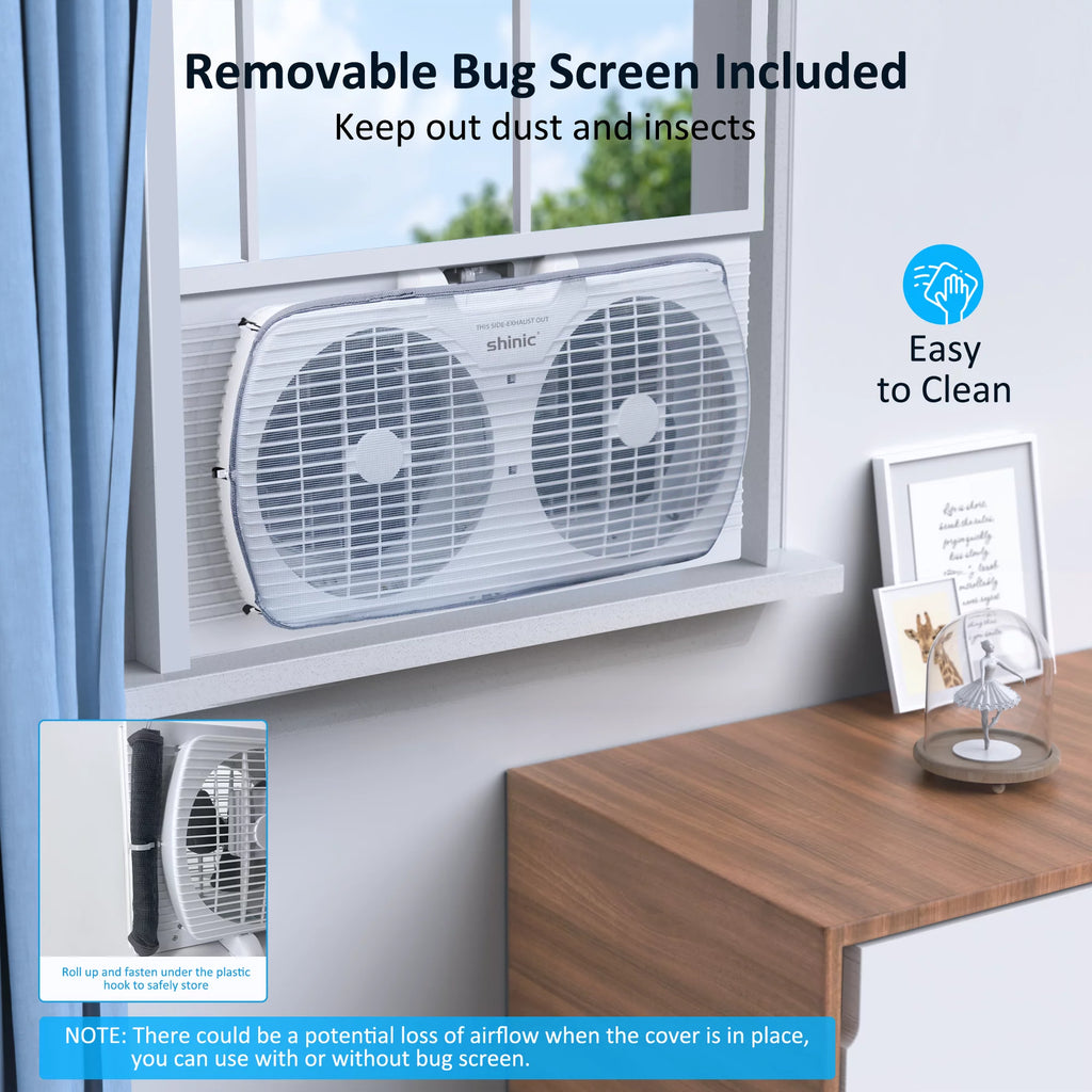 9 3-Speed Twin Window Fan with Removable Bug Screen, White Q134