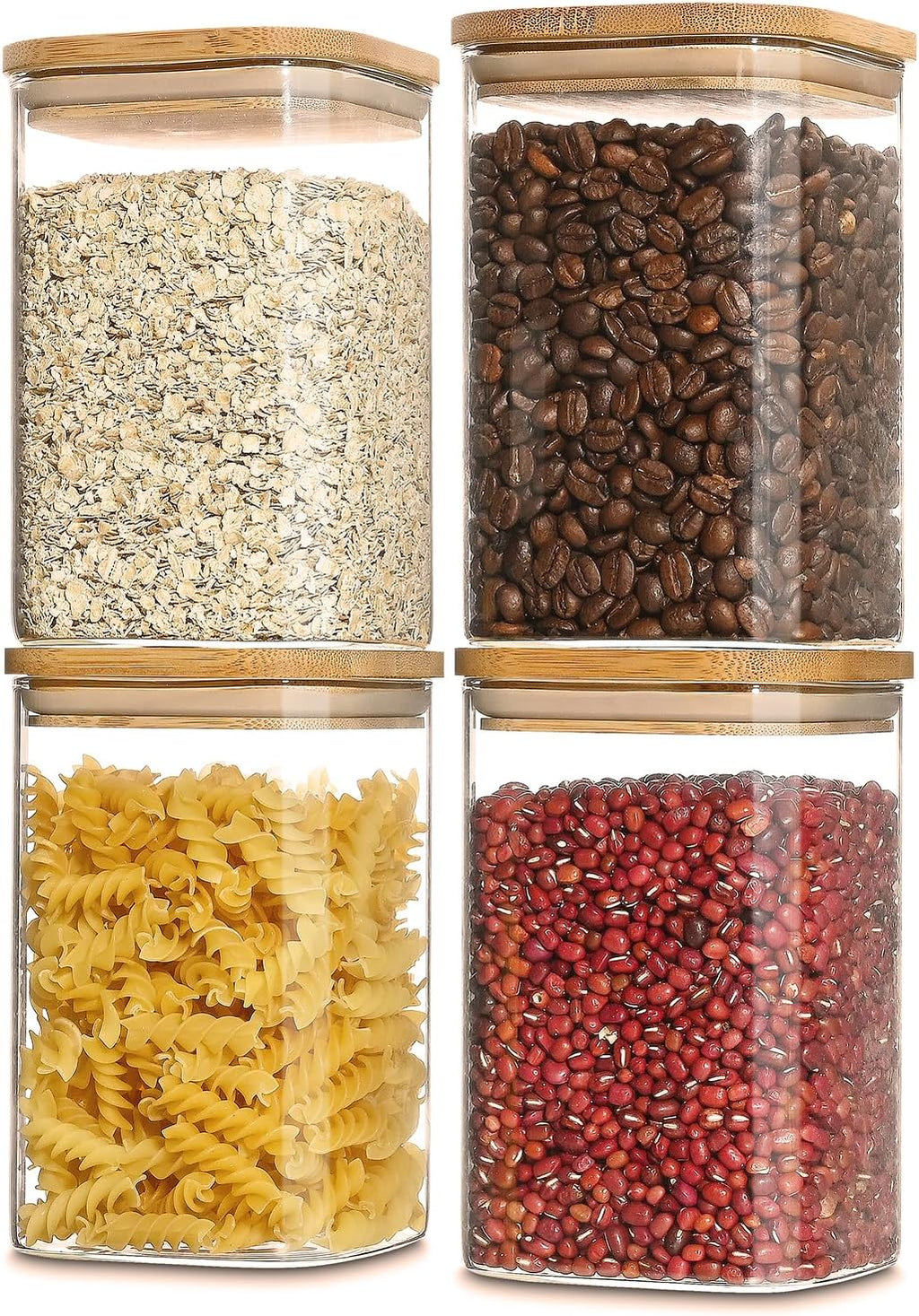 40oz Glass Food Storage Jars with Bamboo Lids, Clear Square Airtight Container Sets, Stackable Canisters (Set of 4) G485973