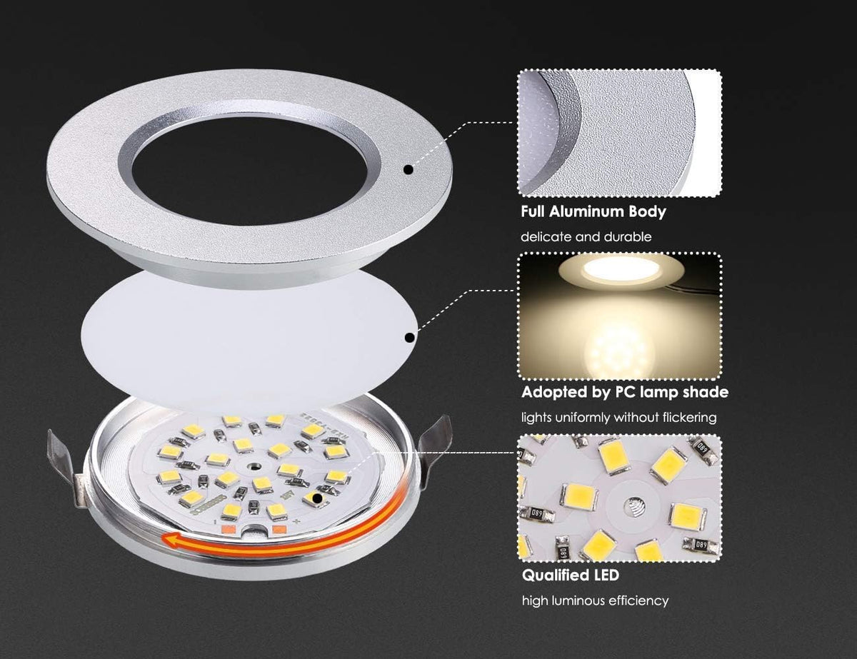12V Waterproof Ultra-Thin LED Ceiling Light 3000K Warm White 12 Pack O97076